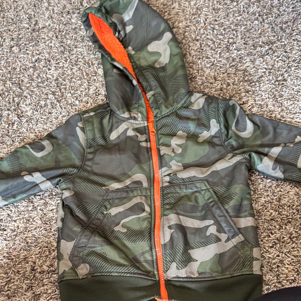 Faded Glory Kids Camo Puffer Jacket with Orange Accents